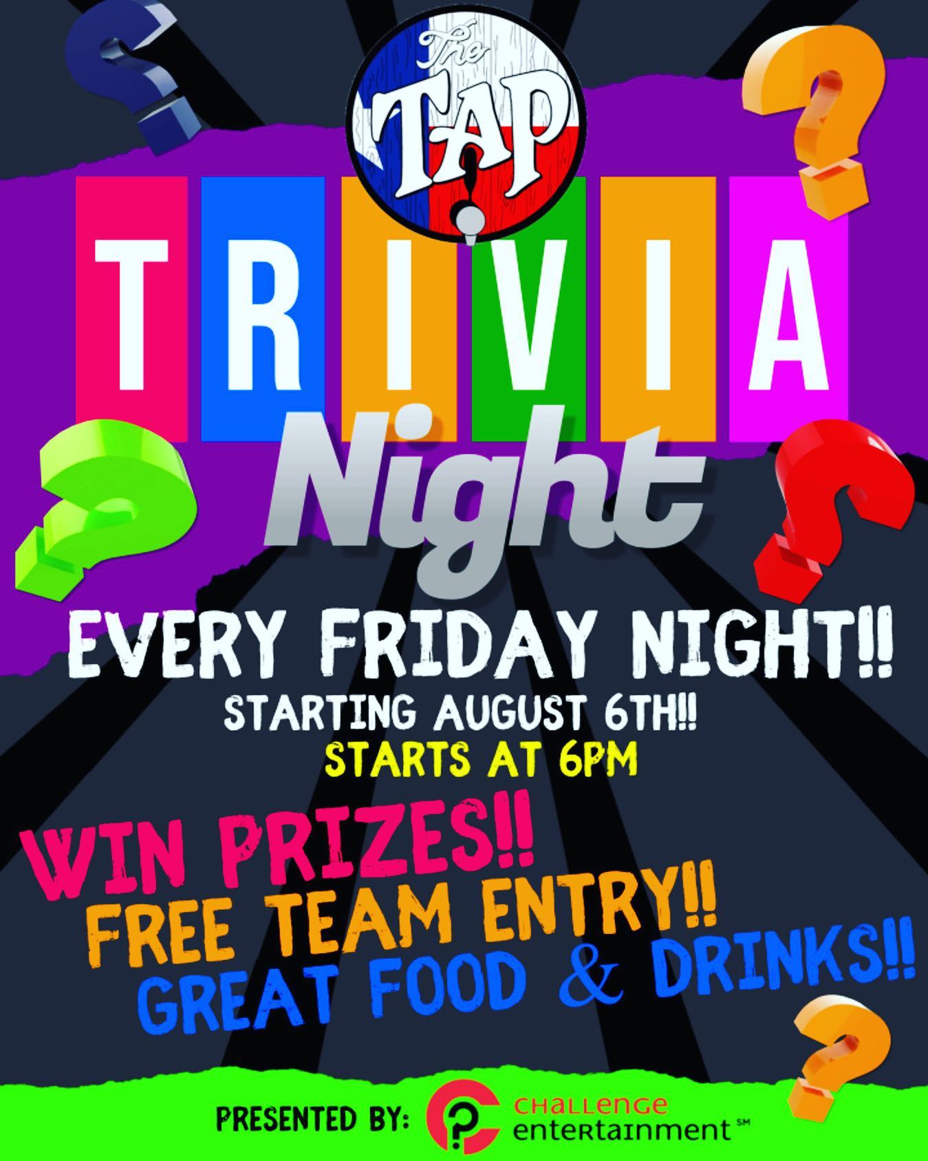 Friday Night Trivia at the Tap BCS Calendar